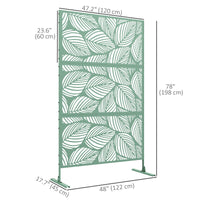 6.5FT Decorative Outdoor Divider, Metal Privacy Screen with Stand, Leaf Style, Light Green
