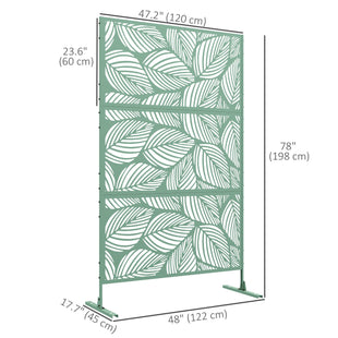 6.5FT Decorative Outdoor Divider, Metal Privacy Screen with Stand, Leaf Style, Light Green