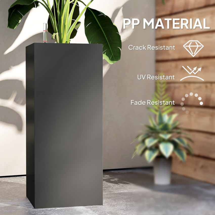 2 Pack Planter Box, 26 Inch Plastic Flower Pots with Water Level Indicator, Drainage Hole and Drain Plug, Dark Grey