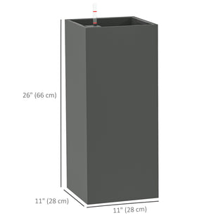 2 Pack Planter Box, 26 Inch Plastic Flower Pots with Water Level Indicator, Drainage Hole and Drain Plug, Dark Grey