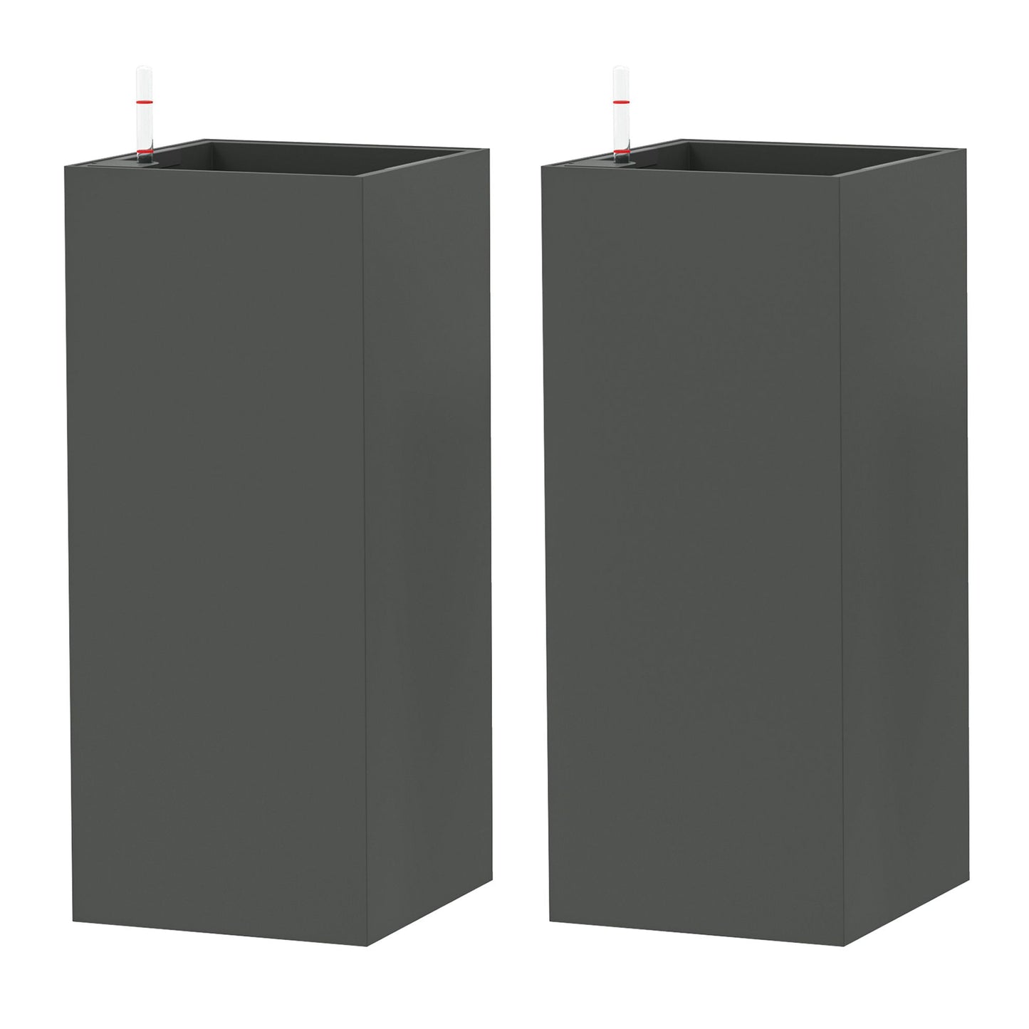 2 Pack Planter Box, 26 Inch Plastic Flower Pots with Water Level Indicator, Drainage Hole and Drain Plug, Dark Grey
