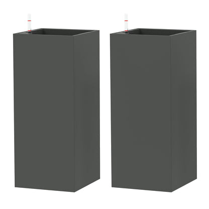 2 Pack Planter Box, 26 Inch Plastic Flower Pots with Water Level Indicator, Drainage Hole and Drain Plug, Dark Grey