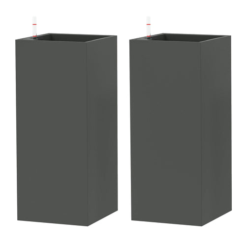 2 Pack Planter Box, 26 Inch Plastic Flower Pots with Water Level Indicator, Drainage Hole and Drain Plug, Dark Grey