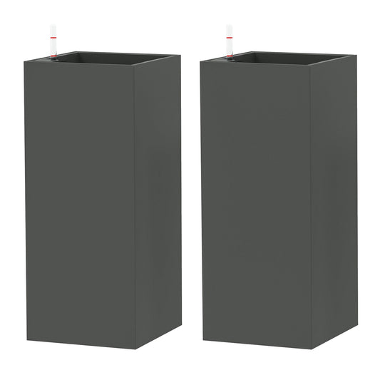 2 Pack Planter Box, 26 Inch Plastic Flower Pots with Water Level Indicator, Drainage Hole and Drain Plug, Dark Grey