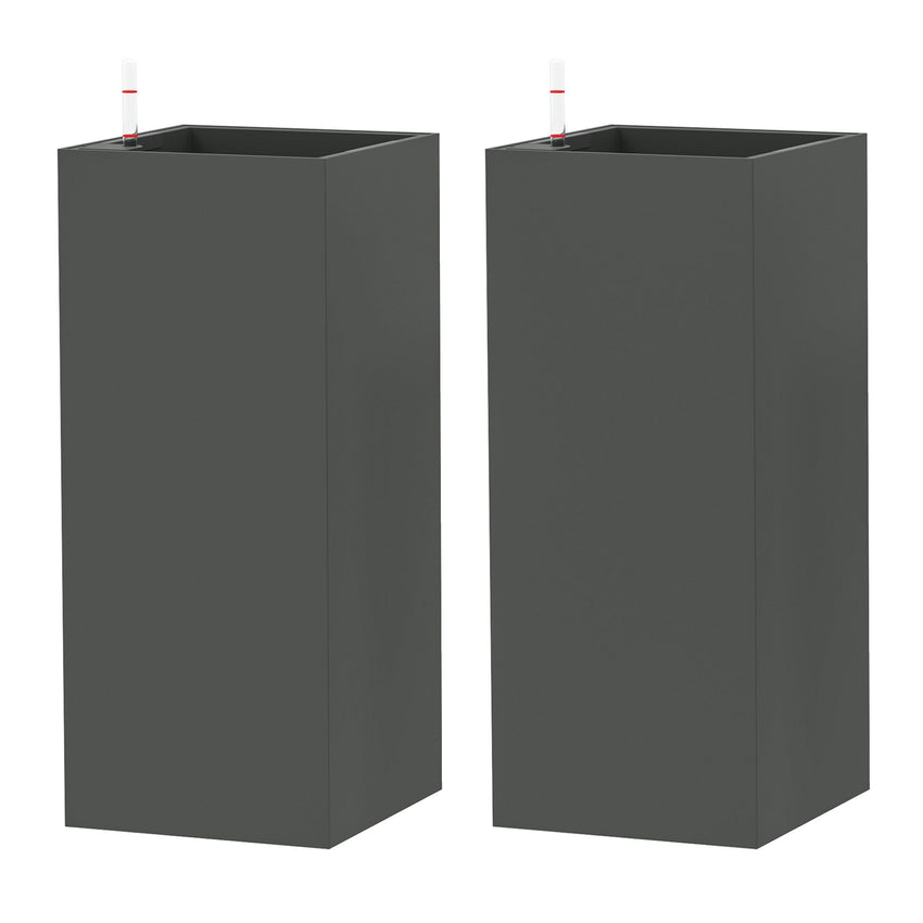 2 Pack Planter Box, 26 Inch Plastic Flower Pots with Water Level Indicator, Drainage Hole and Drain Plug, Dark Grey