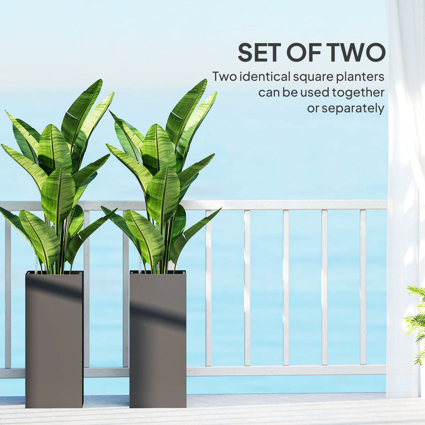 2 Pack Planter Box, 26 Inch Plastic Flower Pots with Water Level Indicator, Drainage Hole and Drain Plug, Dark Grey