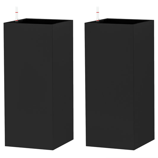 2 Pack Planter Box, 26 Inch Plastic Flower Pots with Water Level Indicator, Drainage Hole and Drain Plug, Black