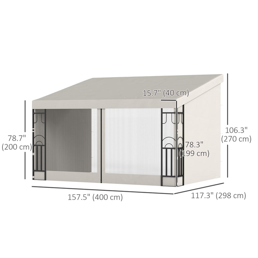 10' x 13' Wall Pergola, Outdoor Gazebo with 2 Curtains and 2 Nettings, UV Resistant, for Patio, Deck, Beige