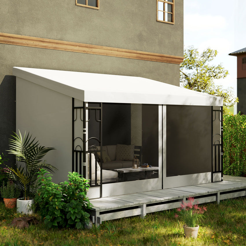 10' x 13' Wall Pergola, Outdoor Gazebo with 2 Curtains and 2 Nettings, UV Resistant, for Patio, Deck, Beige