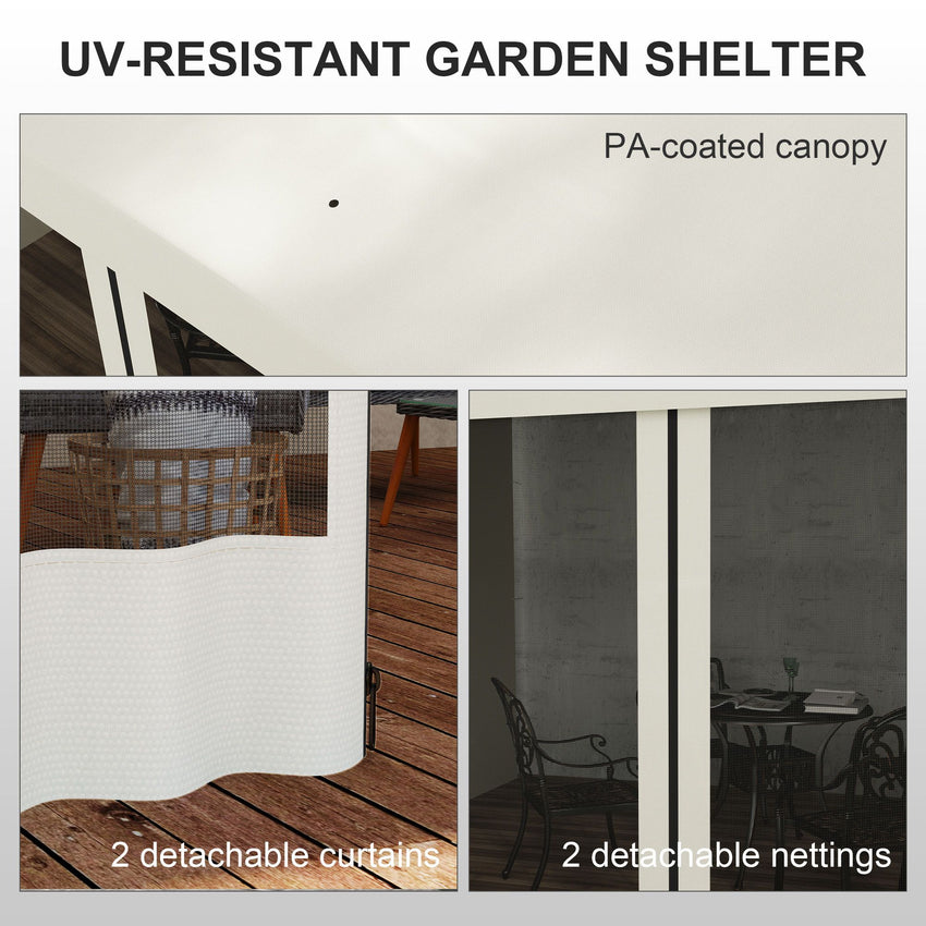 10' x 13' Wall Pergola, Outdoor Gazebo with 2 Curtains and 2 Nettings, UV Resistant, for Patio, Deck, Beige