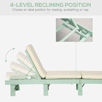 Wooden Folding Chaise Lounge, Outdoor Chaise Lounge Chair, Garden Reclining Tanning Chair with 4 Adjustable Back Soft Cushions, Green