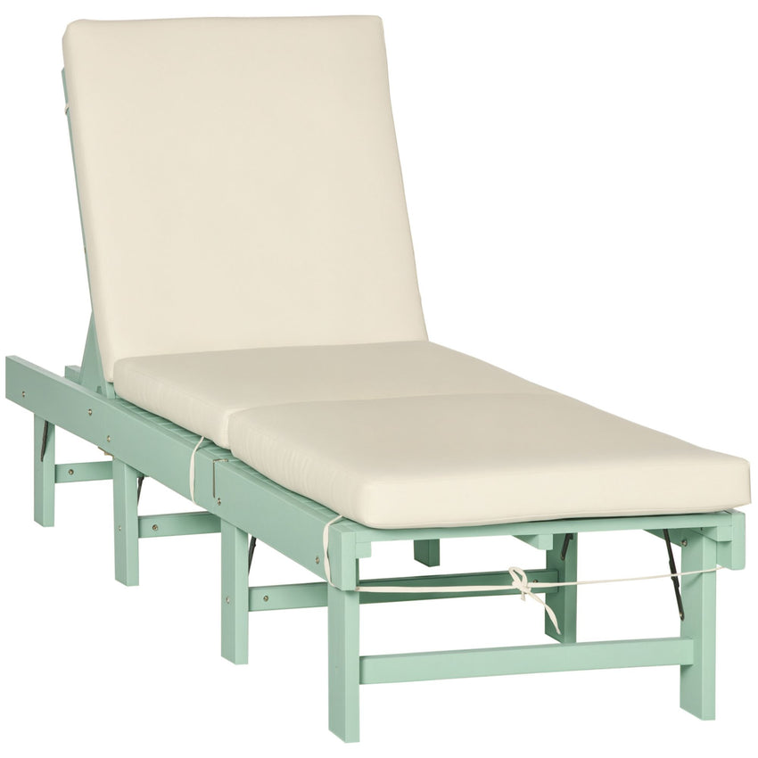 Wooden Folding Chaise Lounge, Outdoor Chaise Lounge Chair, Garden Reclining Tanning Chair with 4 Adjustable Back Soft Cushions, Green