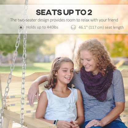 2-Seater Porch Swing, Patio Swing Bench with Adjustable Hanging Chains for Deck, Patio, Garden, Backyard, Natural Wood