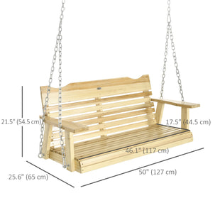 2-Seater Porch Swing, Patio Swing Bench with Adjustable Hanging Chains for Deck, Patio, Garden, Backyard, Natural Wood