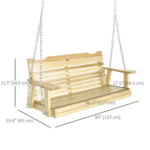 2-Seater Porch Swing, Patio Swing Bench with Adjustable Hanging Chains for Deck, Patio, Garden, Backyard, Natural Wood