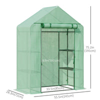 55" x 28" x 75" Walk-in Greenhouse Portable Garden Plant Flower Seed Warm House with 4 Shelves Outdoor Plant Growth Hot House PE Cover Green