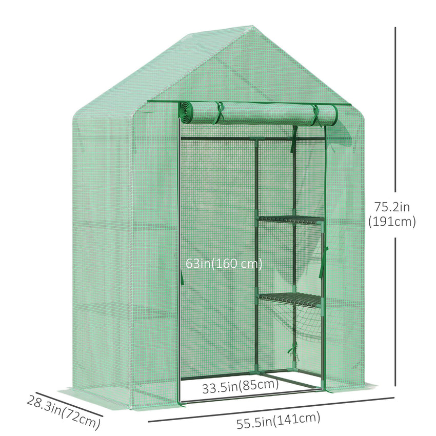 55" x 28" x 75" Walk-in Greenhouse Portable Garden Plant Flower Seed Warm House with 4 Shelves Outdoor Plant Growth Hot House PE Cover Green