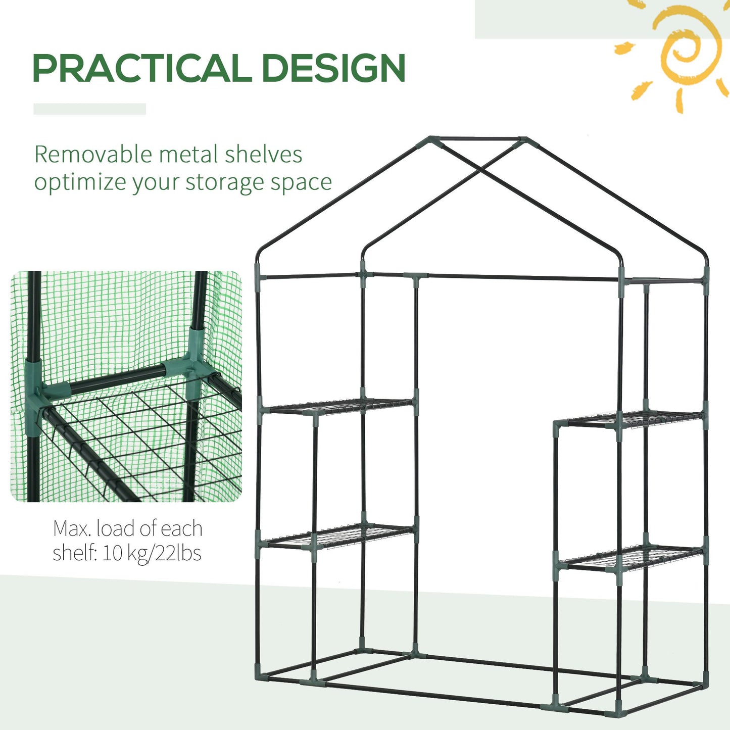 55" x 28" x 75" Walk-in Greenhouse Portable Garden Plant Flower Seed Warm House with 4 Shelves Outdoor Plant Growth Hot House PE Cover Green