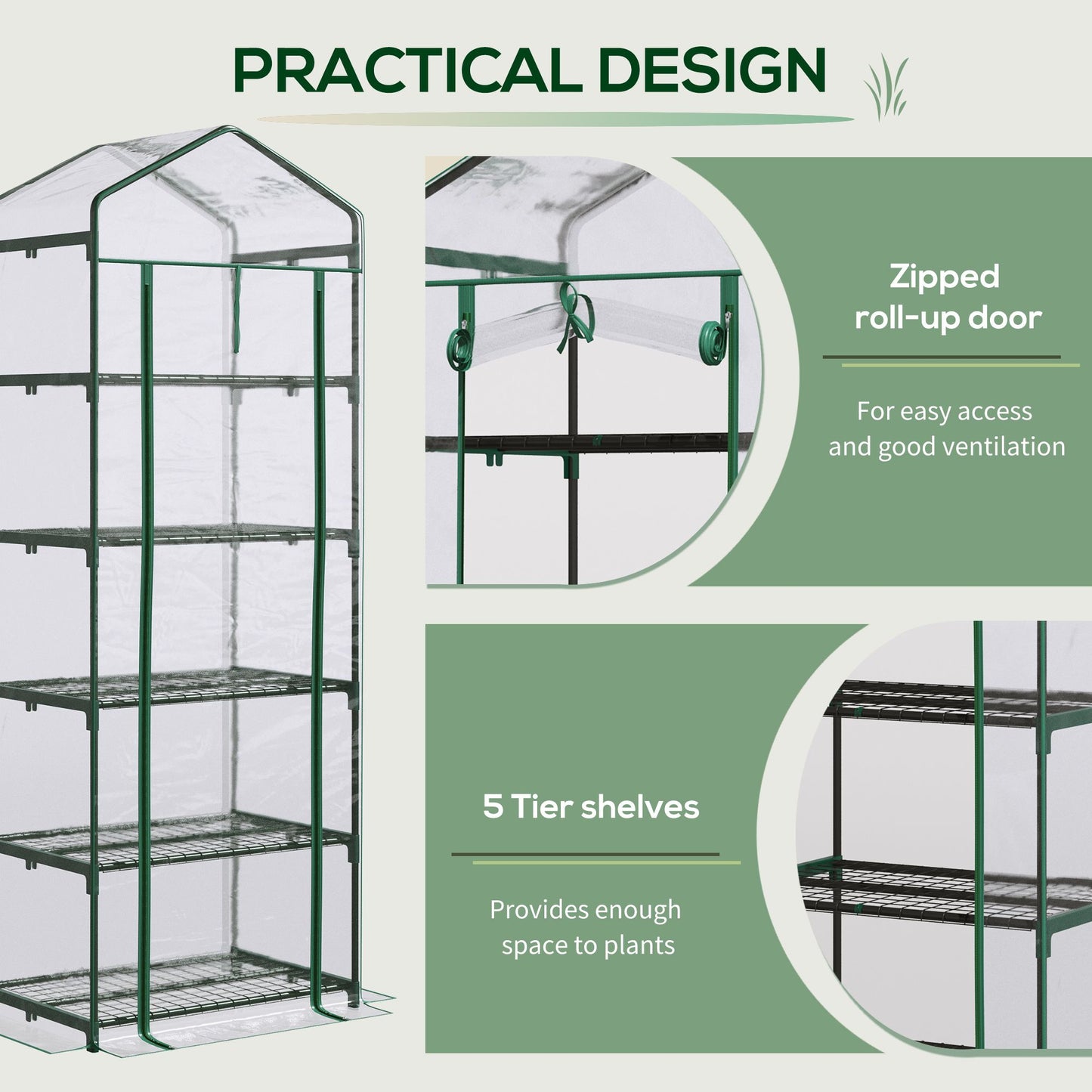 5 Tier Mini Greenhouse, Portable Outdoor Flower Stand with Shelf Clips, Indoor Greenhouse with Steel Frame, Transparent, 27.25" x 19.25" x 76", Clear