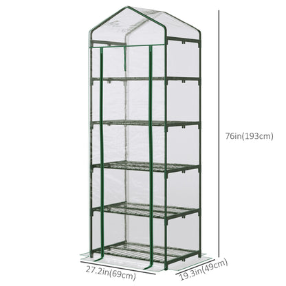 5 Tier Mini Greenhouse, Portable Outdoor Flower Stand with Shelf Clips, Indoor Greenhouse with Steel Frame, Transparent, 27.25" x 19.25" x 76", Clear