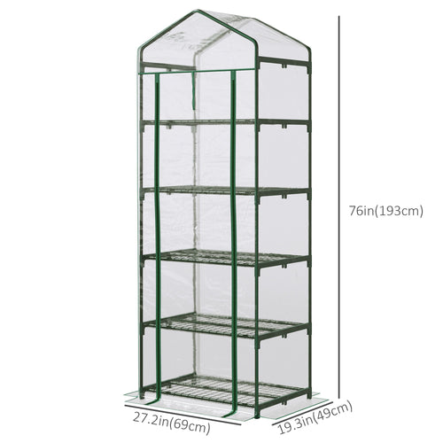5 Tier Mini Greenhouse, Portable Outdoor Flower Stand with Shelf Clips, Indoor Greenhouse with Steel Frame, Transparent, 27.25" x 19.25" x 76", Clear