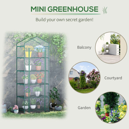 5 Tier Mini Greenhouse, Portable Outdoor Flower Stand with Shelf Clips, Indoor Greenhouse with Steel Frame, Transparent, 27.25" x 19.25" x 76", Clear