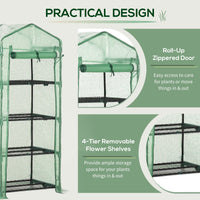 Portable Greenhouse, Outdoor Hot House Plant Flower Greenhouse with 4 Tier Shelves, Steel Frame, PE Cover, Dark Green
