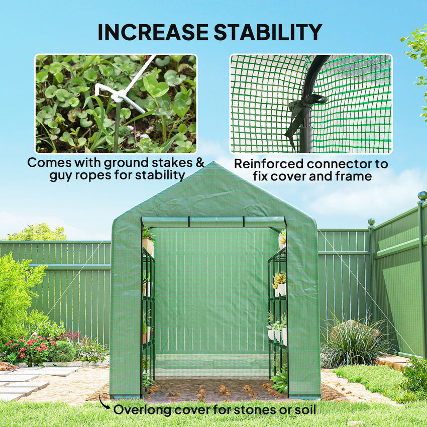 8' x 6' x 7' Portable Walk-In Greenhouse Hot House with 18 Shelves, Water/UV Resistant Weather Cover, & Roll Up Door
