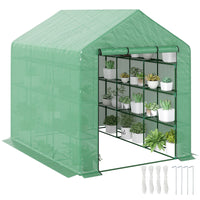 8' x 6' x 7' Portable Walk-In Greenhouse Hot House with 18 Shelves, Water/UV Resistant Weather Cover, & Roll Up Door
