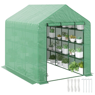 8' x 6' x 7' Portable Walk-In Greenhouse Hot House with 18 Shelves, Water/UV Resistant Weather Cover, & Roll Up Door