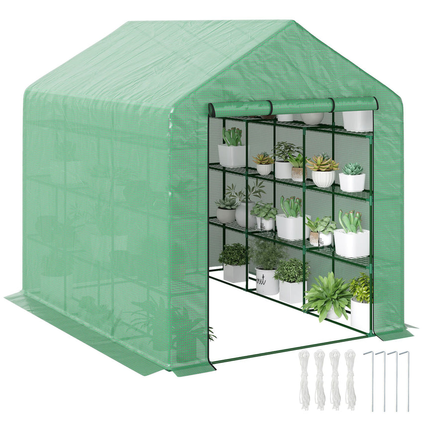 8' x 6' x 7' Portable Walk-In Greenhouse Hot House with 18 Shelves, Water/UV Resistant Weather Cover, & Roll Up Door