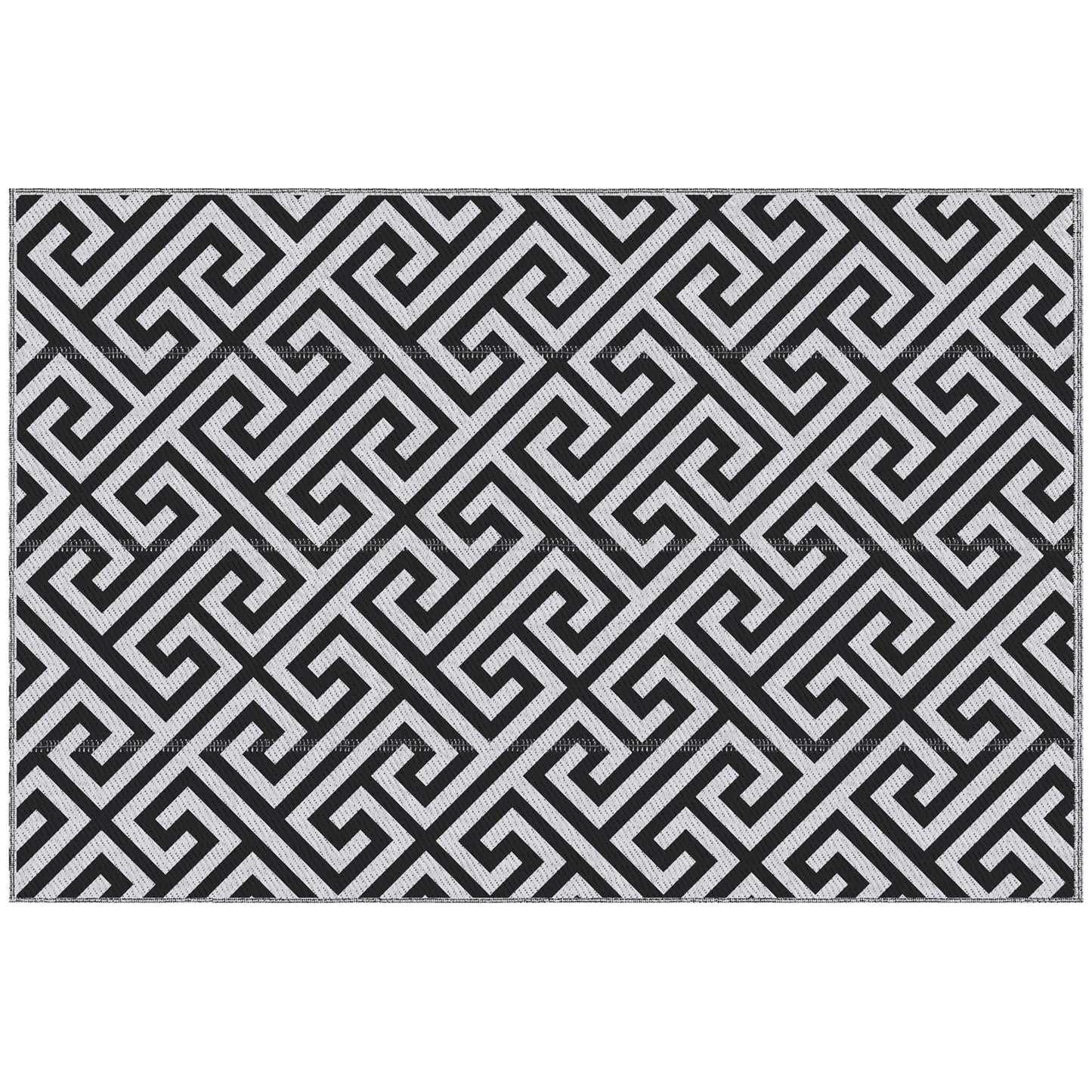 Reversible Outdoor RV Rug, Patio Floor Mat, 5' x 8' Plastic Straw Rug for Backyard, Deck, Beach, Camping, Black & White