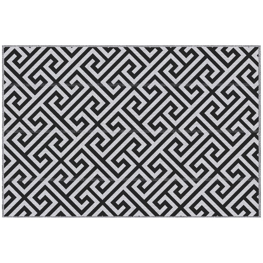 Reversible Outdoor RV Rug, Patio Floor Mat, 5' x 8' Plastic Straw Rug for Backyard, Deck, Beach, Camping, Black & White