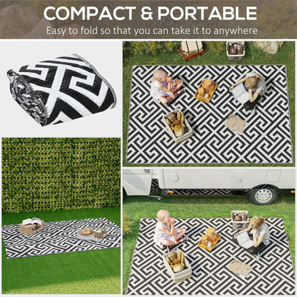 Reversible Outdoor RV Rug, Patio Floor Mat, 5' x 8' Plastic Straw Rug for Backyard, Deck, Beach, Camping, Black & White