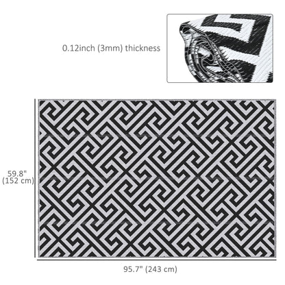 Reversible Outdoor RV Rug, Patio Floor Mat, 5' x 8' Plastic Straw Rug for Backyard, Deck, Beach, Camping, Black & White