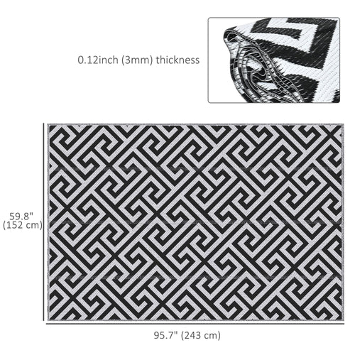 Reversible Outdoor RV Rug, Patio Floor Mat, 5' x 8' Plastic Straw Rug for Backyard, Deck, Beach, Camping, Black & White