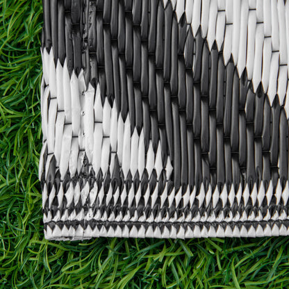 Reversible Outdoor RV Rug, Patio Floor Mat, 5' x 8' Plastic Straw Rug for Backyard, Deck, Beach, Camping, Black & White