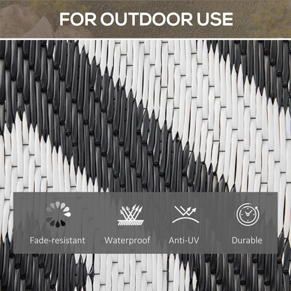 Reversible Outdoor RV Rug, Patio Floor Mat, 5' x 8' Plastic Straw Rug for Backyard, Deck, Beach, Camping, Black & White