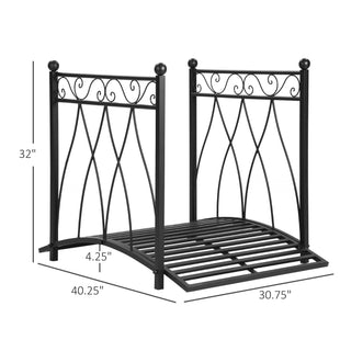 3.3FT Classic Garden Bridge with Safety Railings Arc Footbridge Decorative Pond Bridge for Backyard Creek Stream, Black