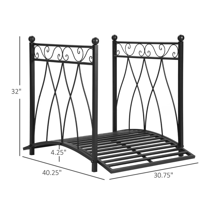 3.3FT Classic Garden Bridge with Safety Railings Arc Footbridge Decorative Pond Bridge for Backyard Creek Stream, Black