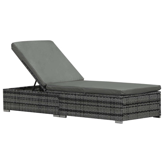 Wicker Outdoor Lounge Chair, Patio Lounge Chair with 5-Level Adjustable Backrest & Cushion for Poolside, Mixed Grey