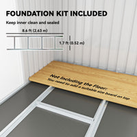 9' x 4' Garden Metal Storage Shed Outdoor Equipment Tool Box with Foundation Kit, Ventilation & Doors, Light Grey