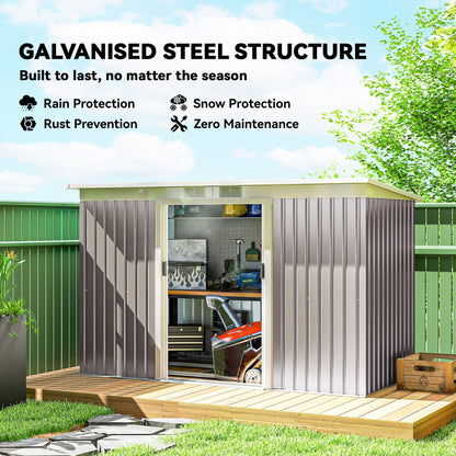 9' x 4' Garden Metal Storage Shed Outdoor Equipment Tool Box with Foundation Kit, Ventilation & Doors, Light Grey