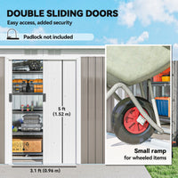 9' x 4' Garden Metal Storage Shed Outdoor Equipment Tool Box with Foundation Kit, Ventilation & Doors, Light Grey