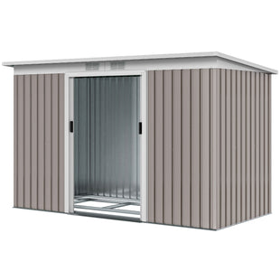 9' x 4' Garden Metal Storage Shed Outdoor Equipment Tool Box with Foundation Kit, Ventilation & Doors, Light Grey