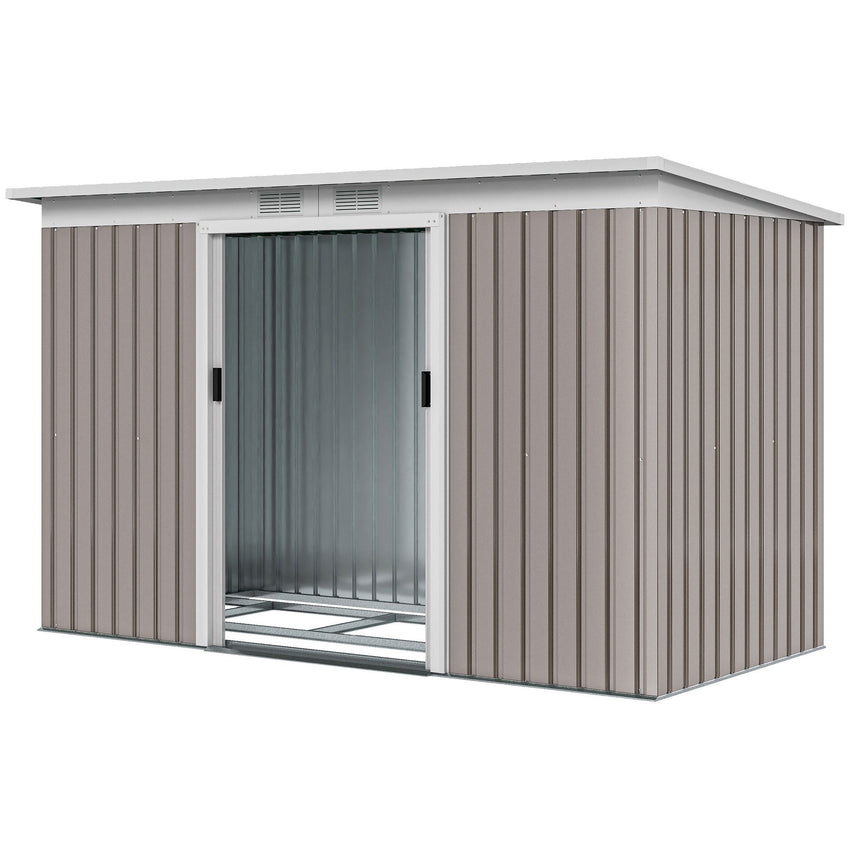9' x 4' Garden Metal Storage Shed Outdoor Equipment Tool Box with Foundation Kit, Ventilation & Doors, Light Grey