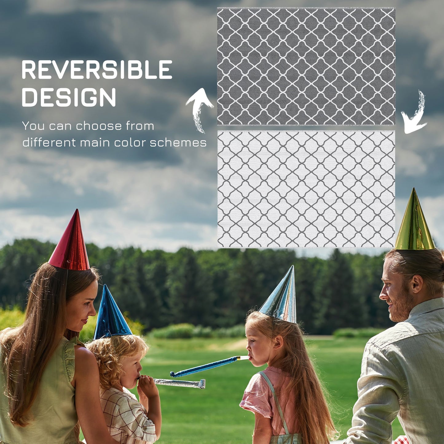 Waterproof Outdoor Rug, 6' x 9' RV Rug Reversible Mat for Backyard, Deck, Picnic, Beach, Camping, Grey & White Net