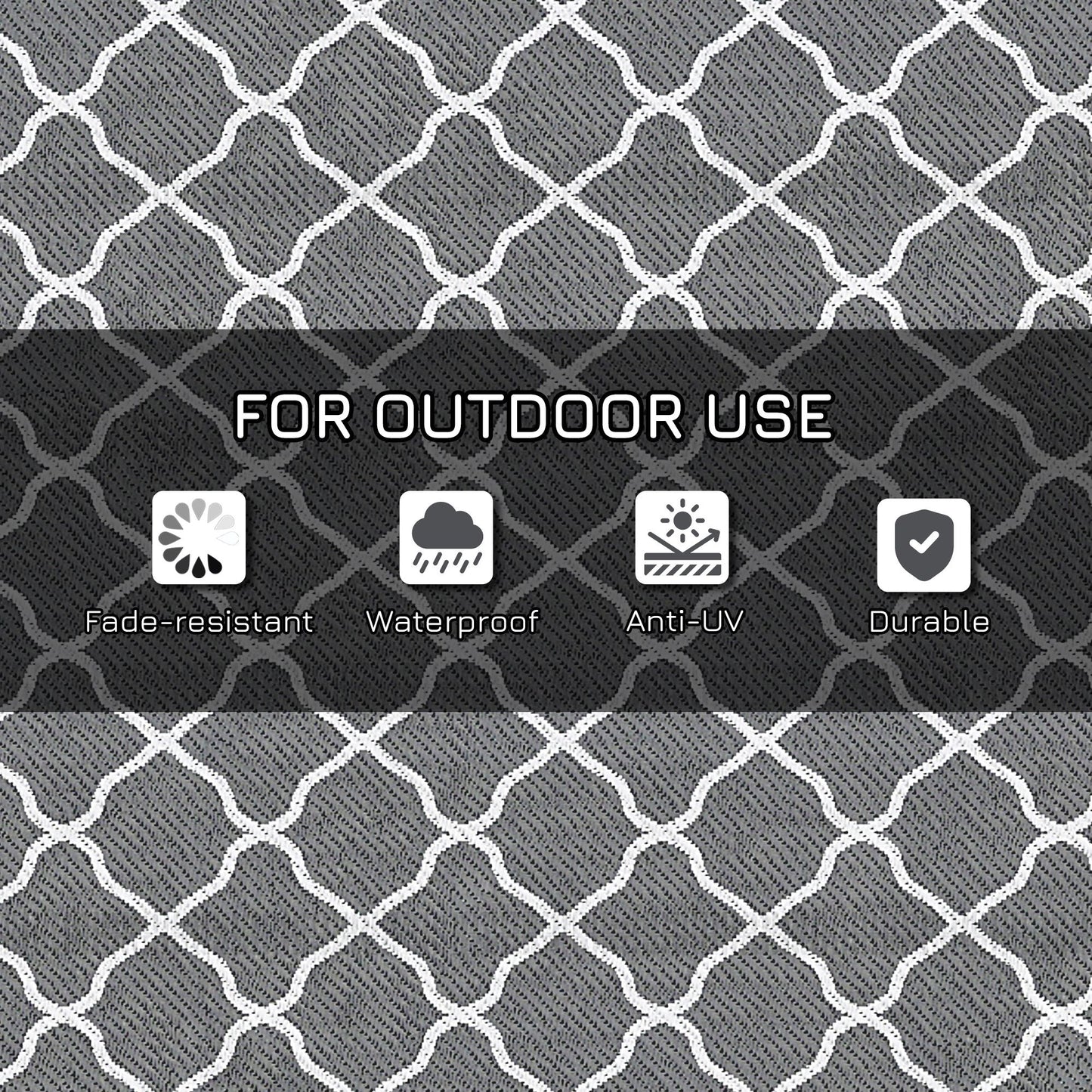 Waterproof Outdoor Rug, 6' x 9' RV Rug Reversible Mat for Backyard, Deck, Picnic, Beach, Camping, Grey & White Net