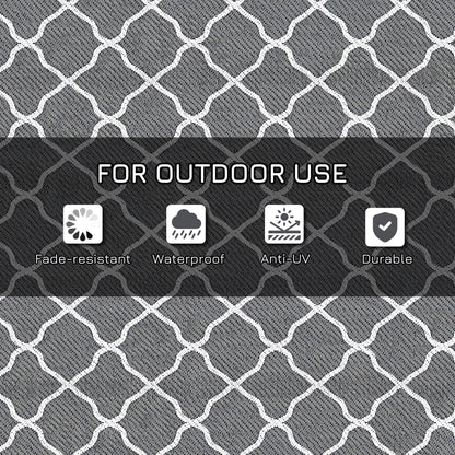 Waterproof Outdoor Rug, 6' x 9' RV Rug Reversible Mat for Backyard, Deck, Picnic, Beach, Camping, Grey & White Net