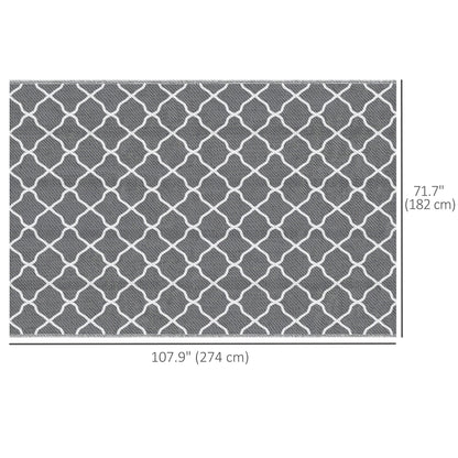 Waterproof Outdoor Rug, 6' x 9' RV Rug Reversible Mat for Backyard, Deck, Picnic, Beach, Camping, Grey & White Net